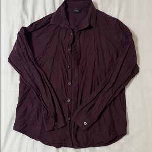 Theory Deep Purple Long Sleeve Shirt Button Up Size Large Linen